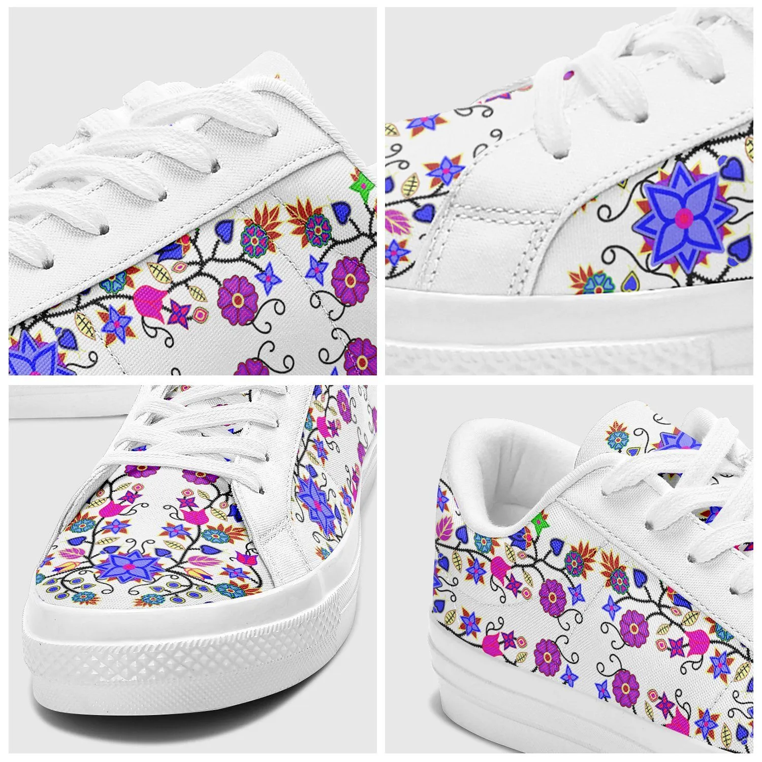 Floral Beadwork Seven Clans White Aapisi Low Top Canvas Shoes White Sole