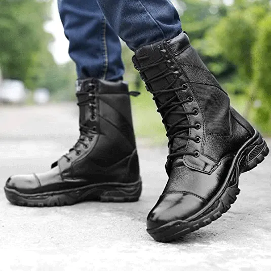 Full Black Pure Leather Army Boots For Men's-JonasParamount