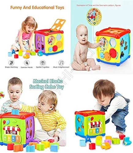 Galaxy Hi-Tech 6 In 1 Learning Cube Educational & Learning Activity Toy Including Blocks, Clock, Alphabets-Tree,Transportation Vehicles,Music Keyboard & Mirror For Kids, Multicolor