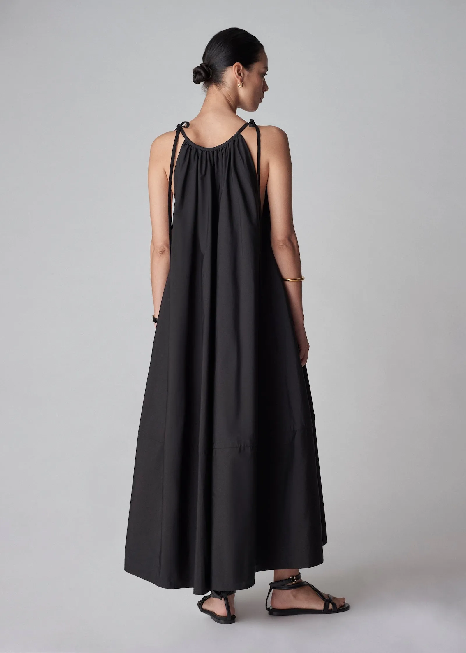 Gathered Halter Dress in Cotton Poplin - Black