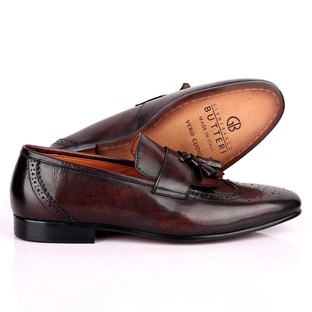 Gian Classic Tassel And Croc Designed Leather Shoe - Coffee