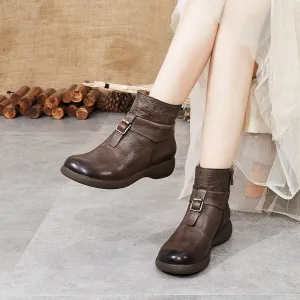 Gift Shoes Autumn Winter Retro Leather Handmade Buckle Boots women