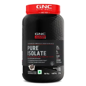 GNC AMP Pure Isolate Low Carb | Boosts Athletic Performance | Builds Lean Muscles | Speeds Up Recovery | Increases Strength | USA Formulated | 25g Protein | 6g BCAA | Cookies & Cream | 2 lbs