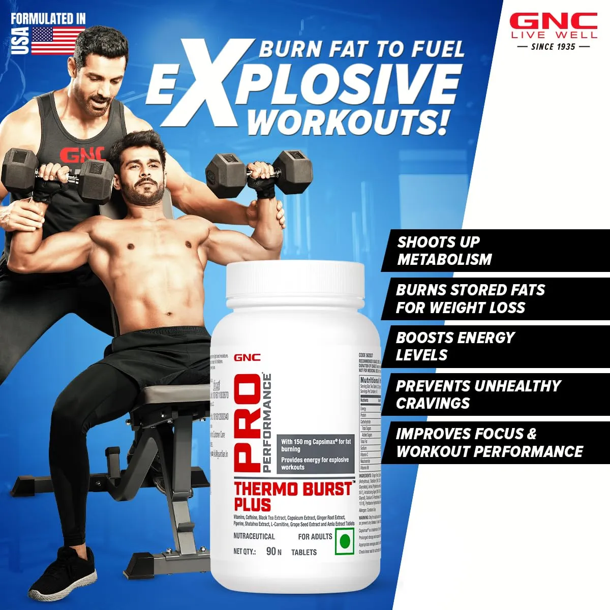 GNC Pro Performance Thermo Burst Hardcore Fat Burner | 90 Tablets | Burns More Calories | Boosts Energy & Focus | Increases Metabolism | Healthy Weight Control | Formulated in USA