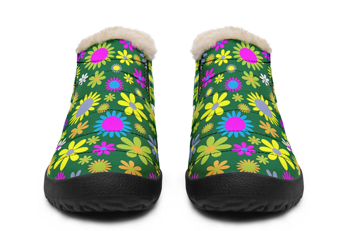 Green Retro Flowers Winter Shoes