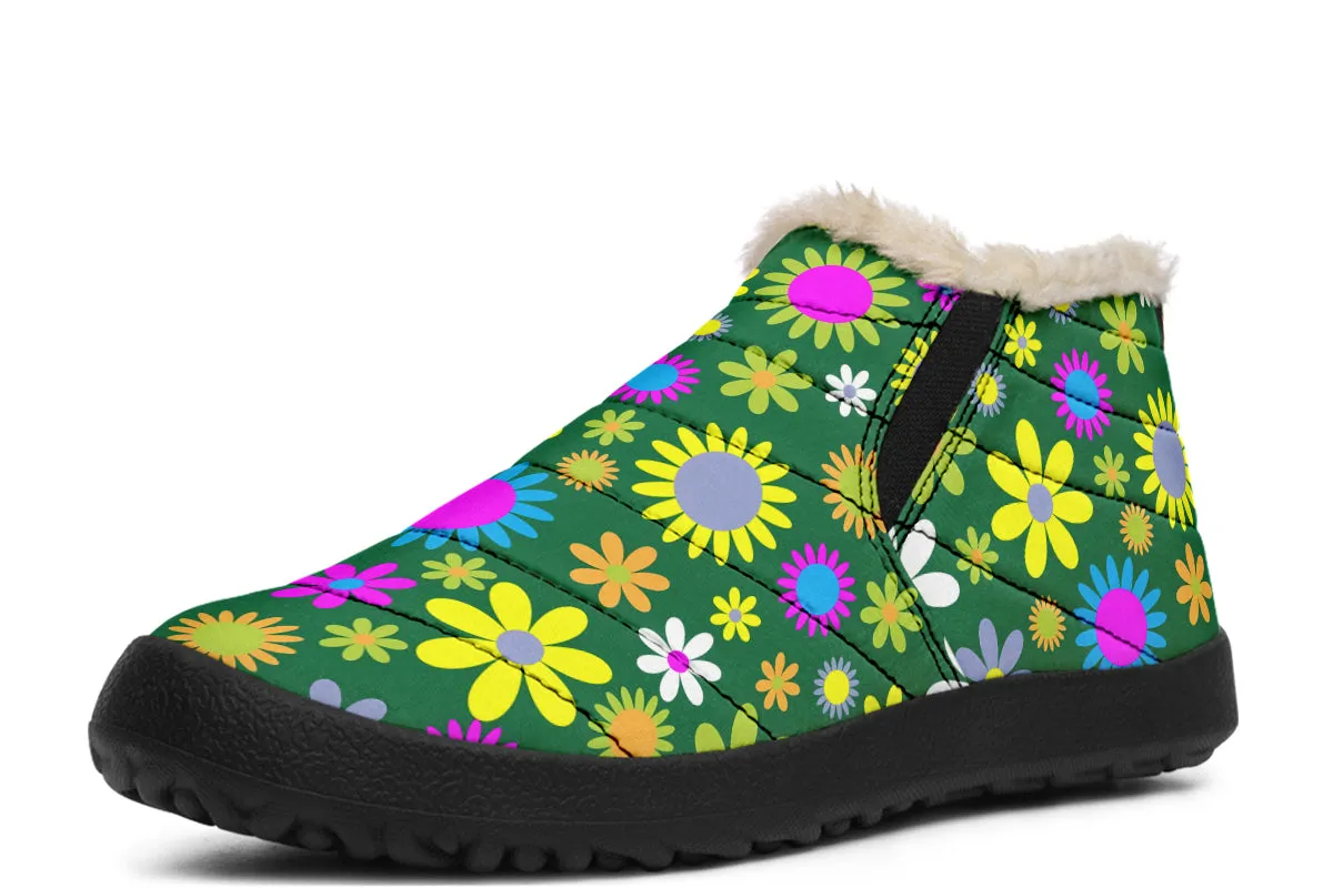 Green Retro Flowers Winter Shoes