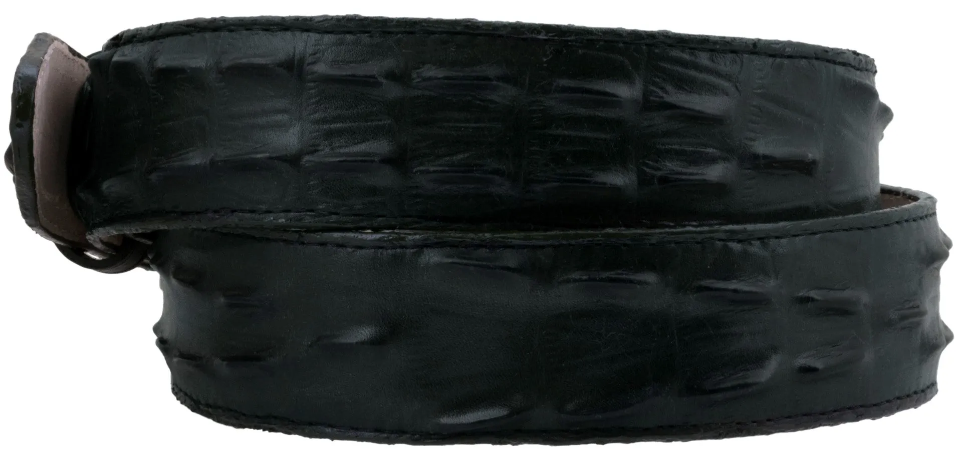 Green Western Belt Crocodile Tail Print Leather - Silver Buckle