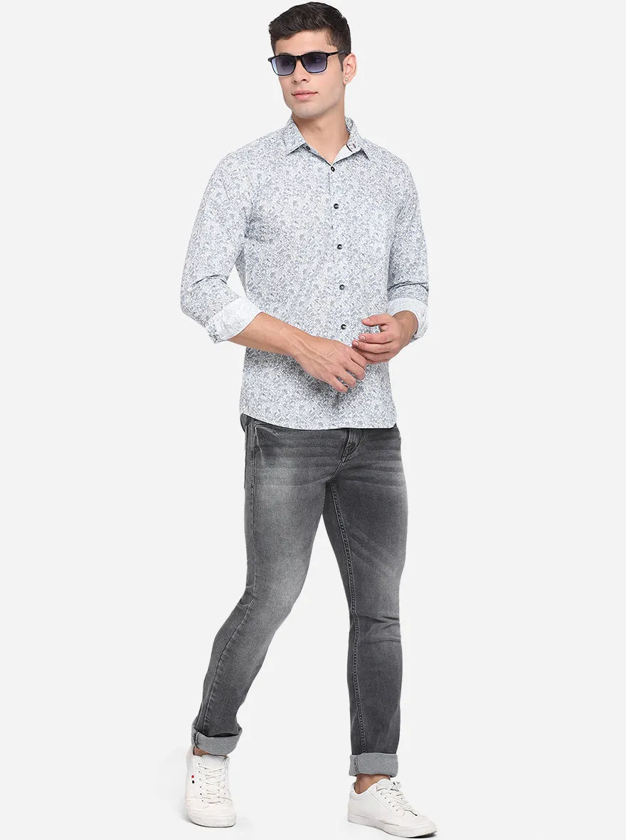 Grey & Blue Printed Slim Fit Semi Casual Shirt | JadeBlue