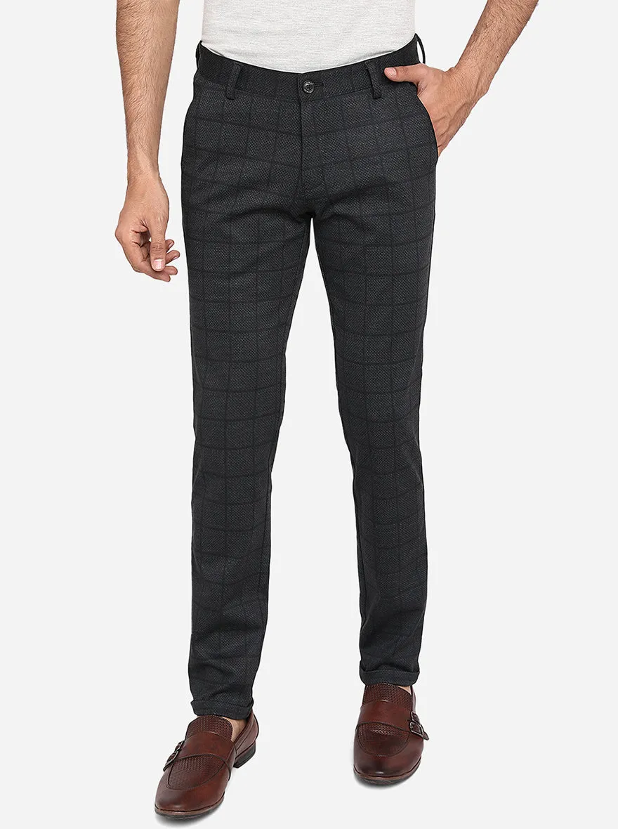 Grey Checked Venice Fit Casual Trouser | JadeBlue