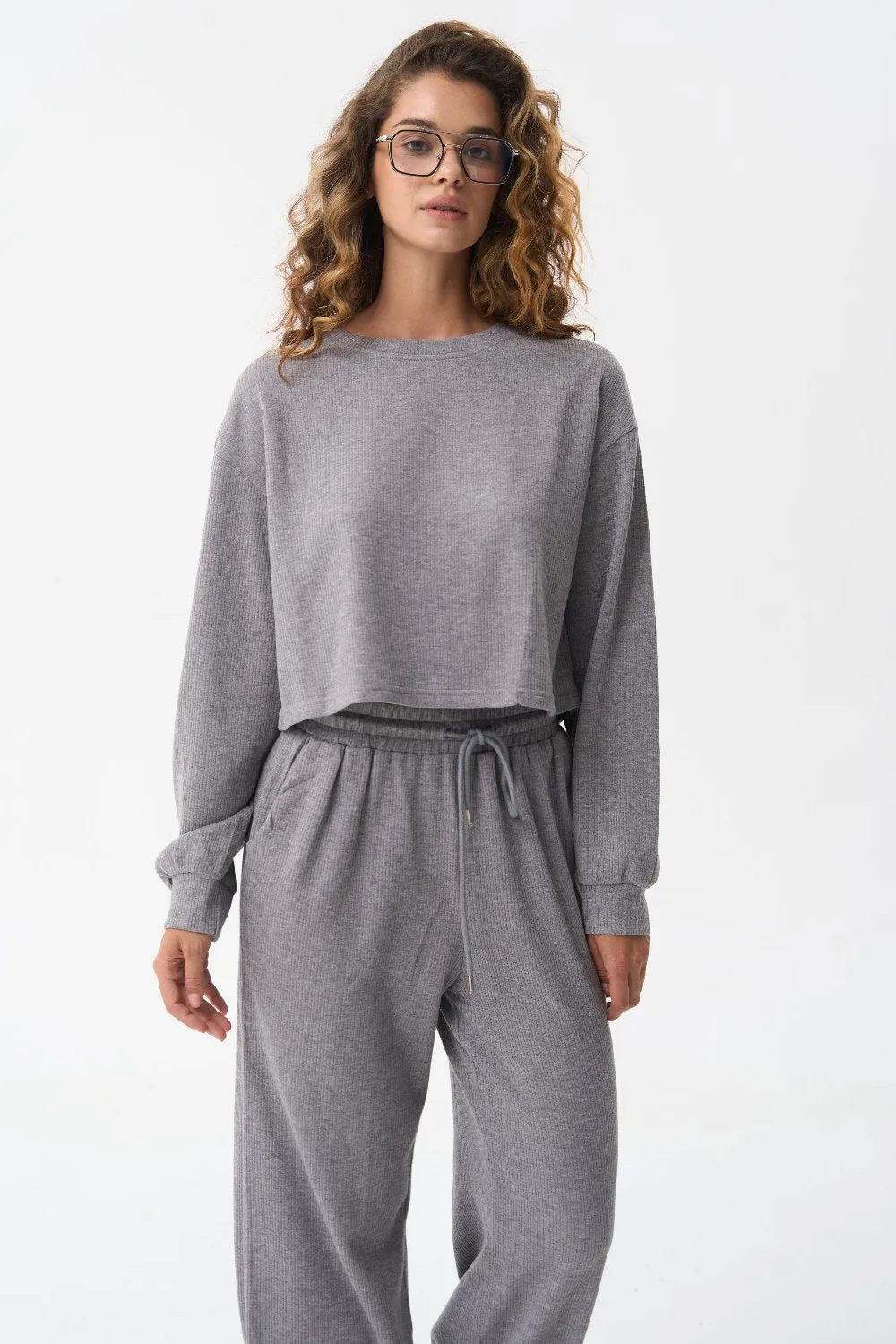 Grey Cropped Sports Sweatshirt