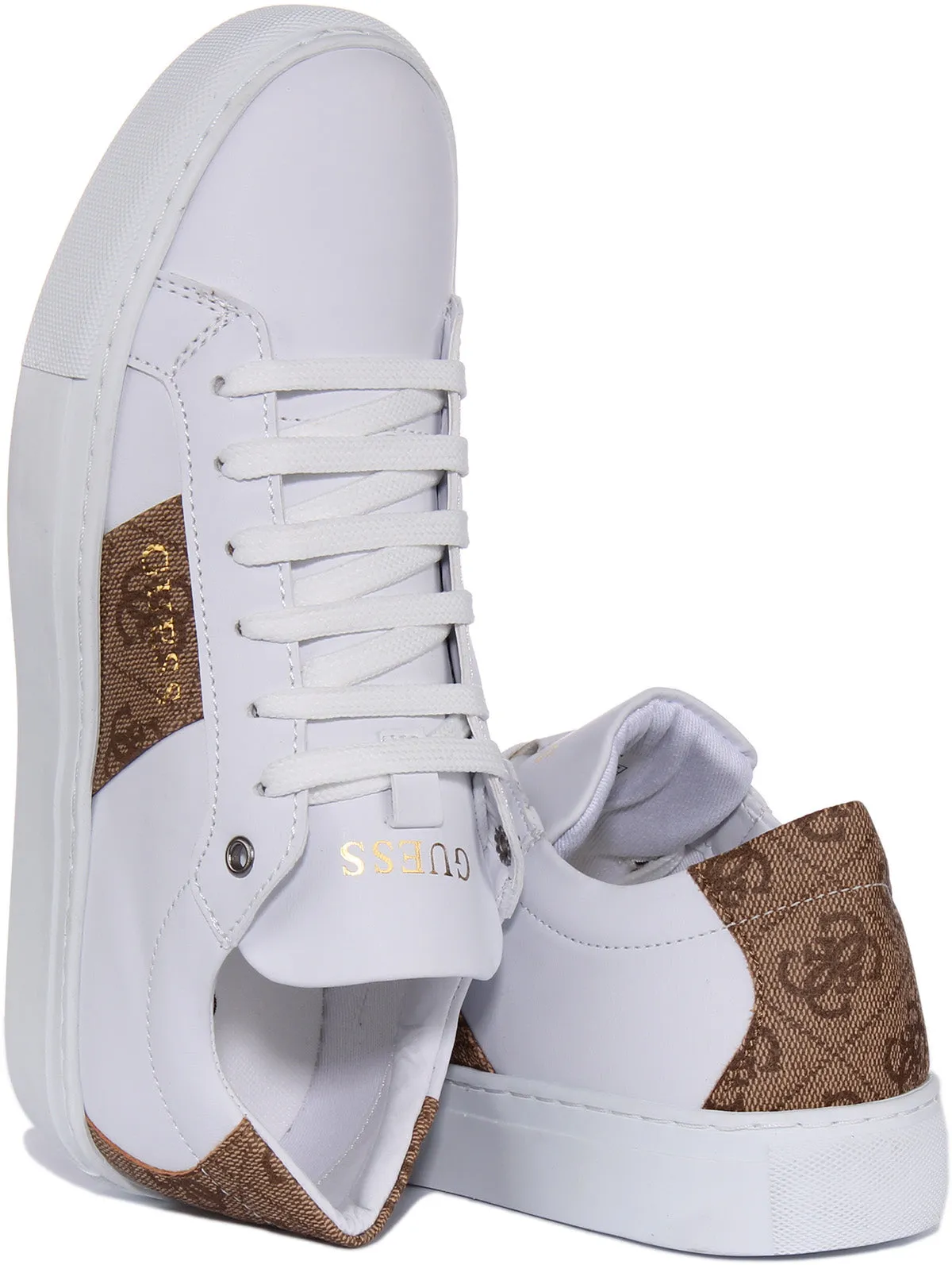 Guess Toda 4G Trainer In White Brown For Women