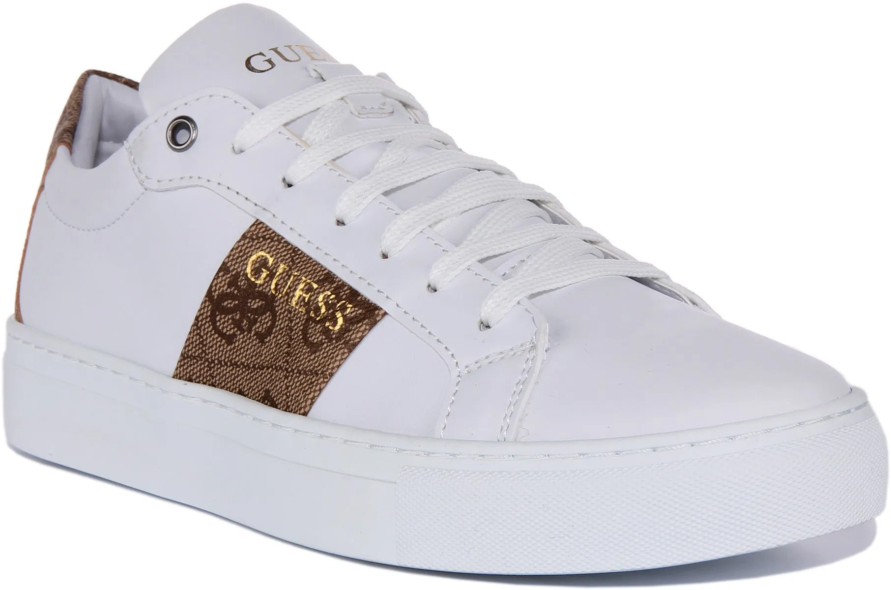 Guess Toda 4G Trainer In White Brown For Women