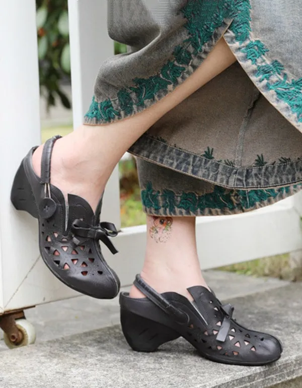 Handmade Leather Chunky Heels Retro Shoes