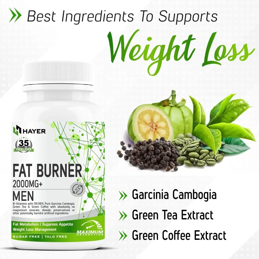 HAYER Fat Burner For Men Supplement, Green Tea, L-Carnitine, Green Coffee, Garcinia Cambogia To, Metabolism Booster, Belly Burners Weight Loss Supplements- 60 Keto Tablets (Pack1)