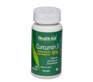 HealthAid I Curcumin 3 I Standardised with Bioperine 95% I 30 Capsules