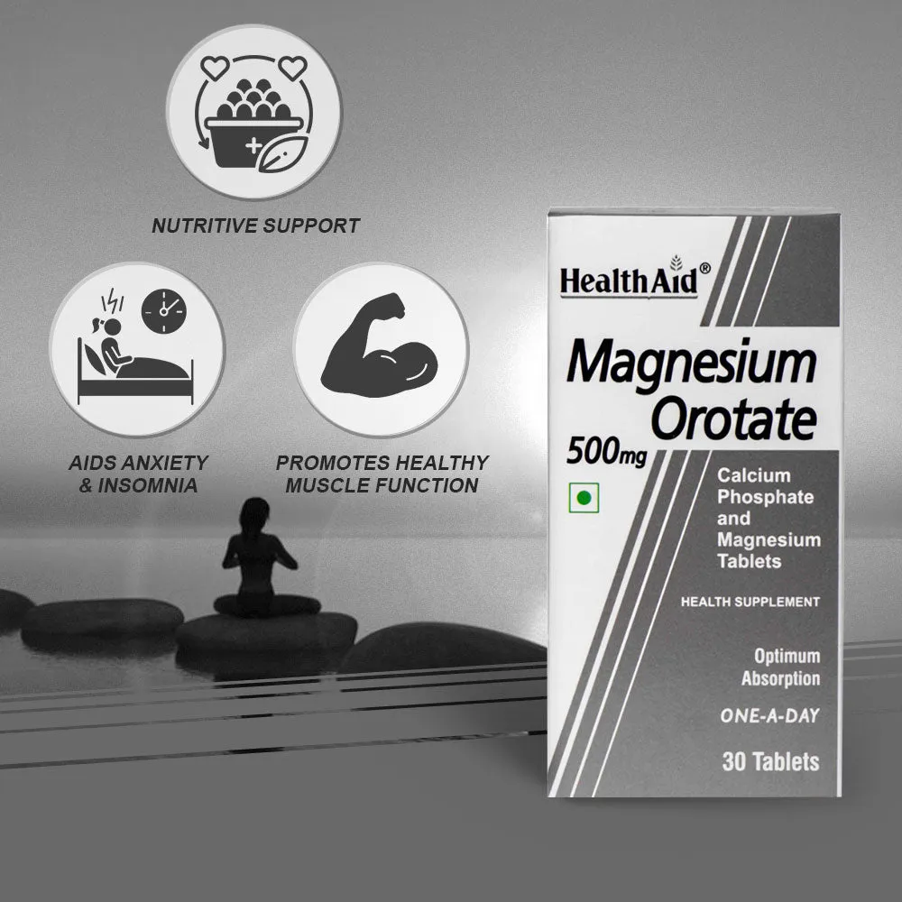 HealthAid I Magnesium I Orotate 500 mg I 30 Tablets