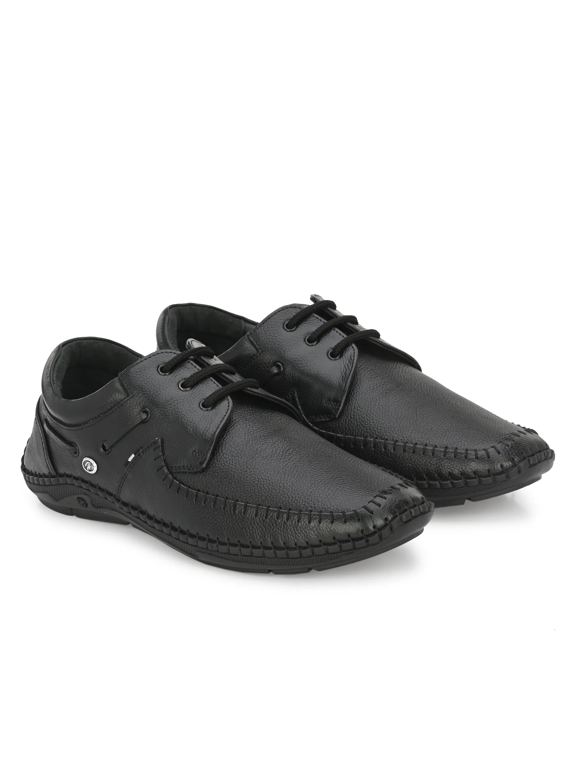 HITZ103 Men's Black Leather Casual Lace-Up Shoes