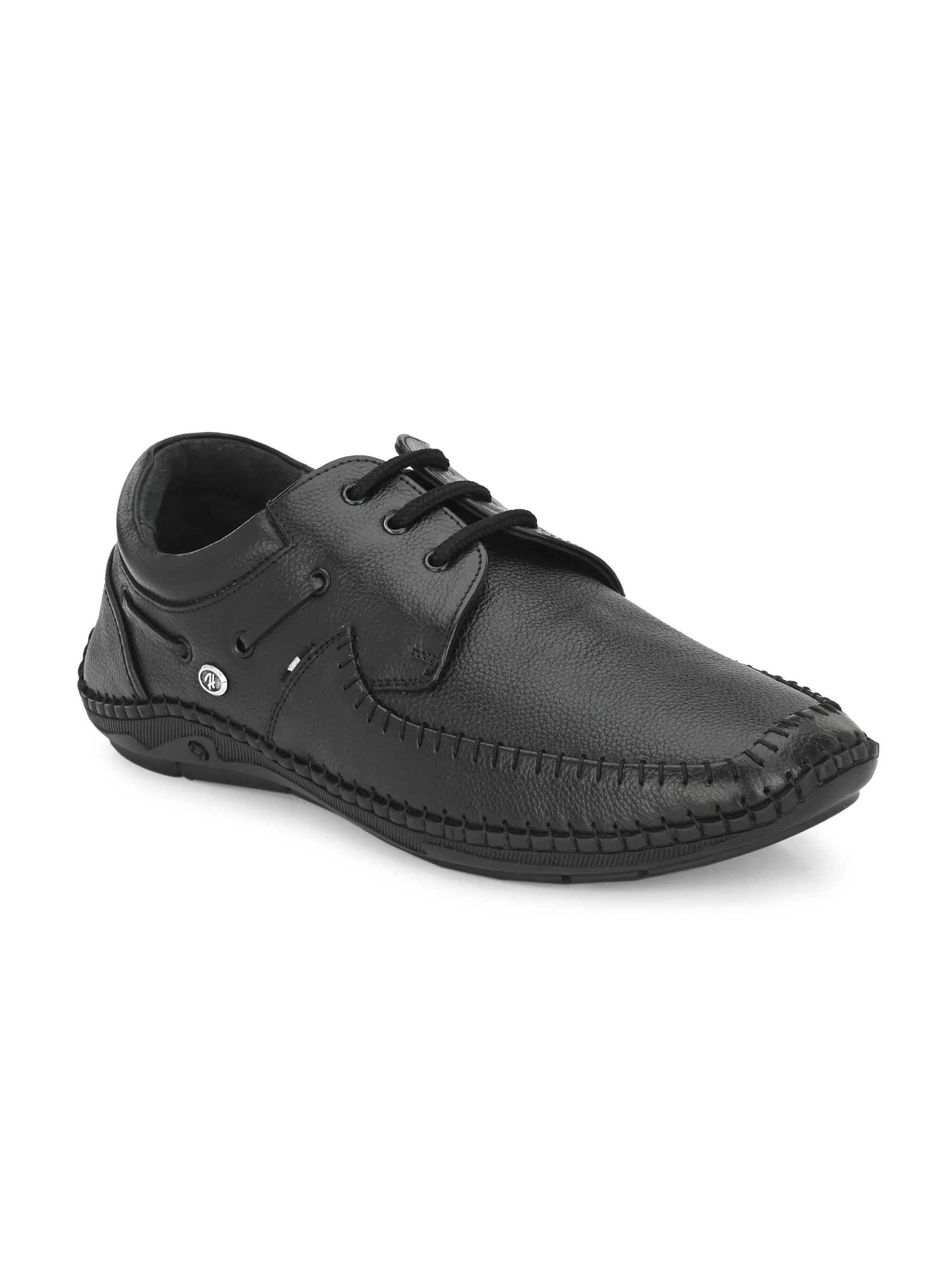 HITZ103 Men's Black Leather Casual Lace-Up Shoes