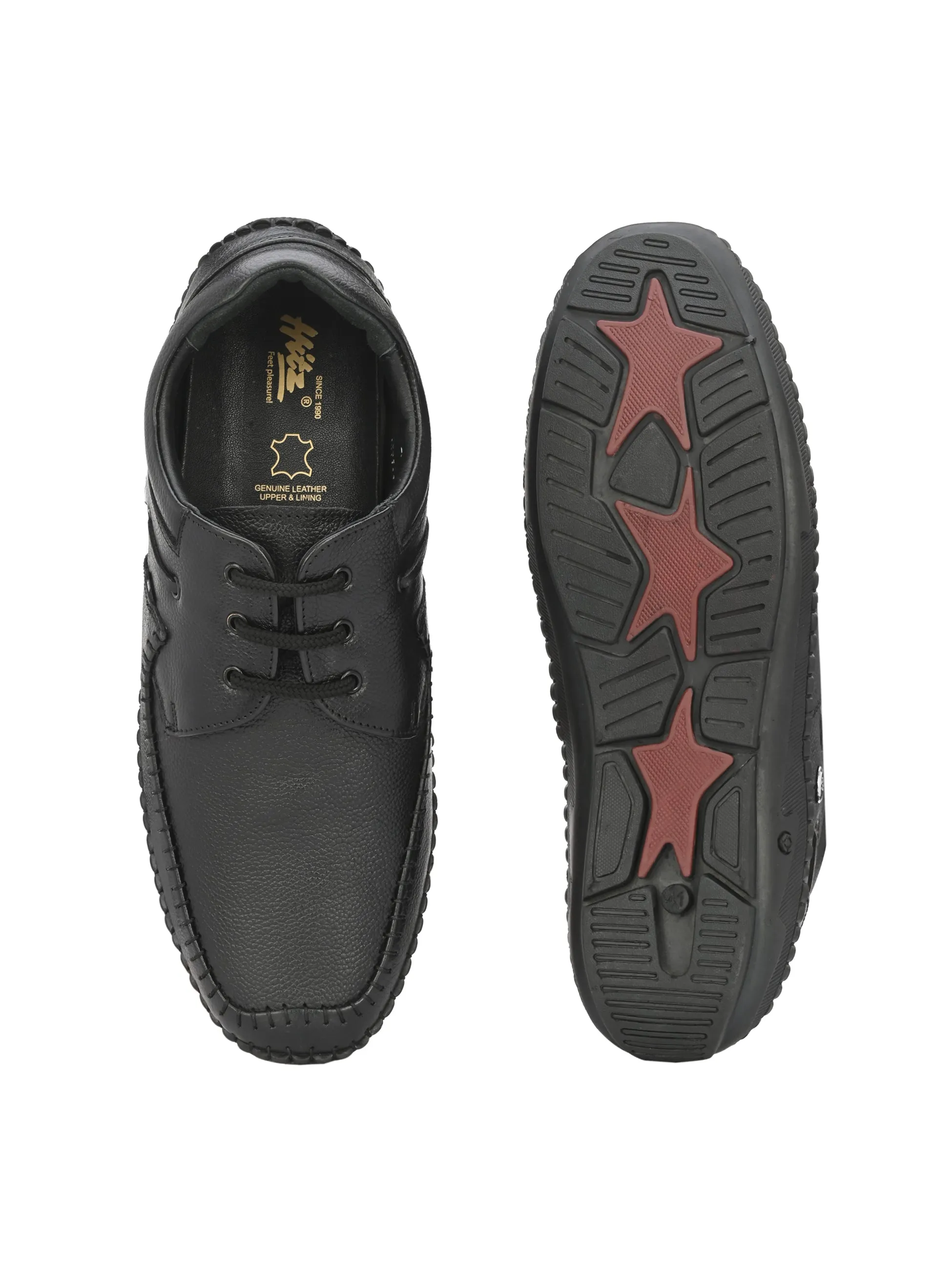 HITZ103 Men's Black Leather Casual Lace-Up Shoes