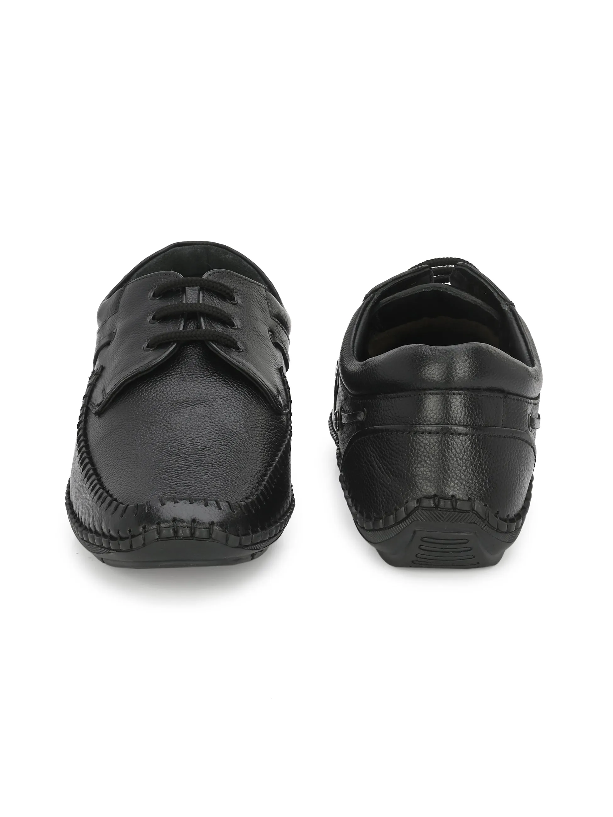 HITZ103 Men's Black Leather Casual Lace-Up Shoes