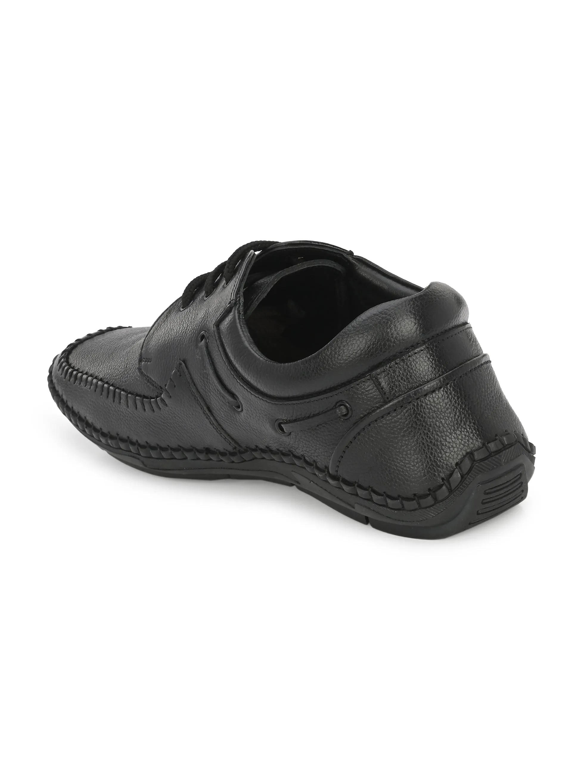 HITZ103 Men's Black Leather Casual Lace-Up Shoes