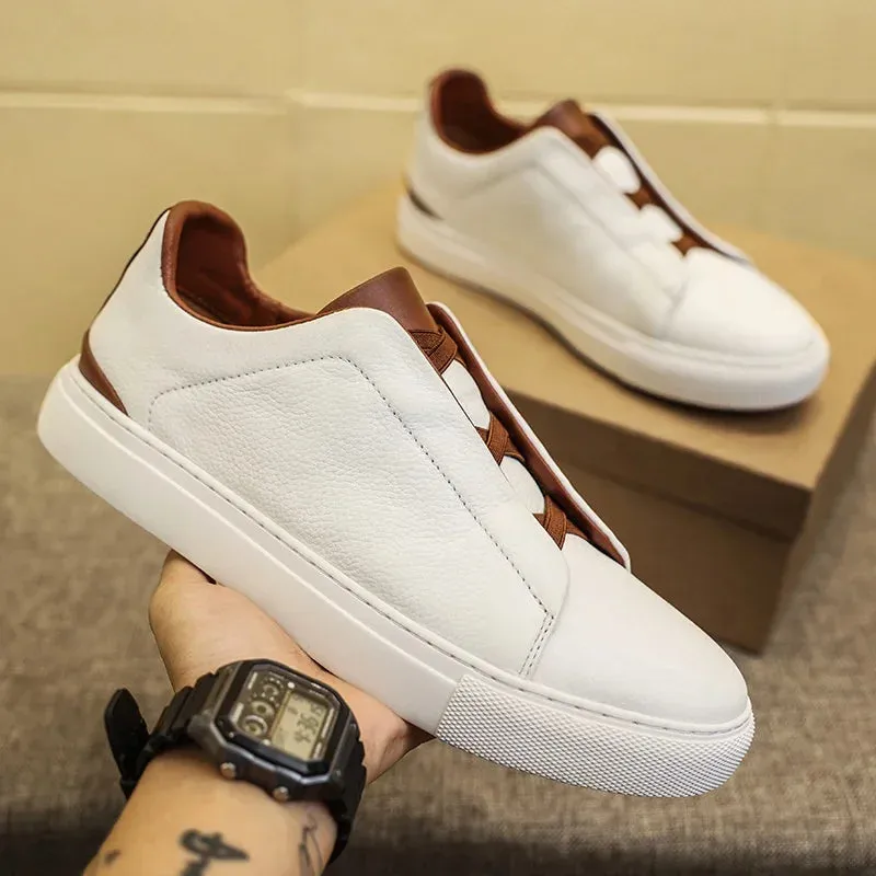 Hnzxzm Fashion Genuine Leather Men Casual Shoes Cow Leather Youth Luxury Brand Daily Walking Shoes Top Quality