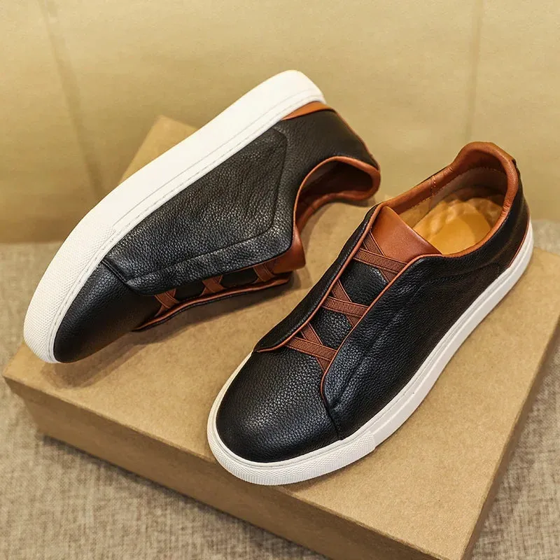 Hnzxzm Fashion Genuine Leather Men Casual Shoes Cow Leather Youth Luxury Brand Daily Walking Shoes Top Quality