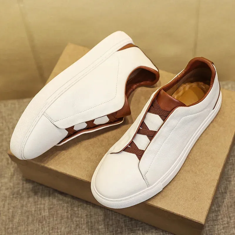 Hnzxzm Fashion Genuine Leather Men Casual Shoes Cow Leather Youth Luxury Brand Daily Walking Shoes Top Quality