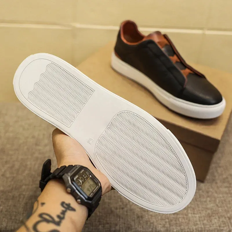 Hnzxzm Fashion Genuine Leather Men Casual Shoes Cow Leather Youth Luxury Brand Daily Walking Shoes Top Quality