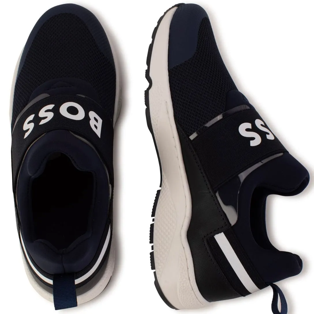 HUGO BOSS - Elasticated Trainers -  Navy