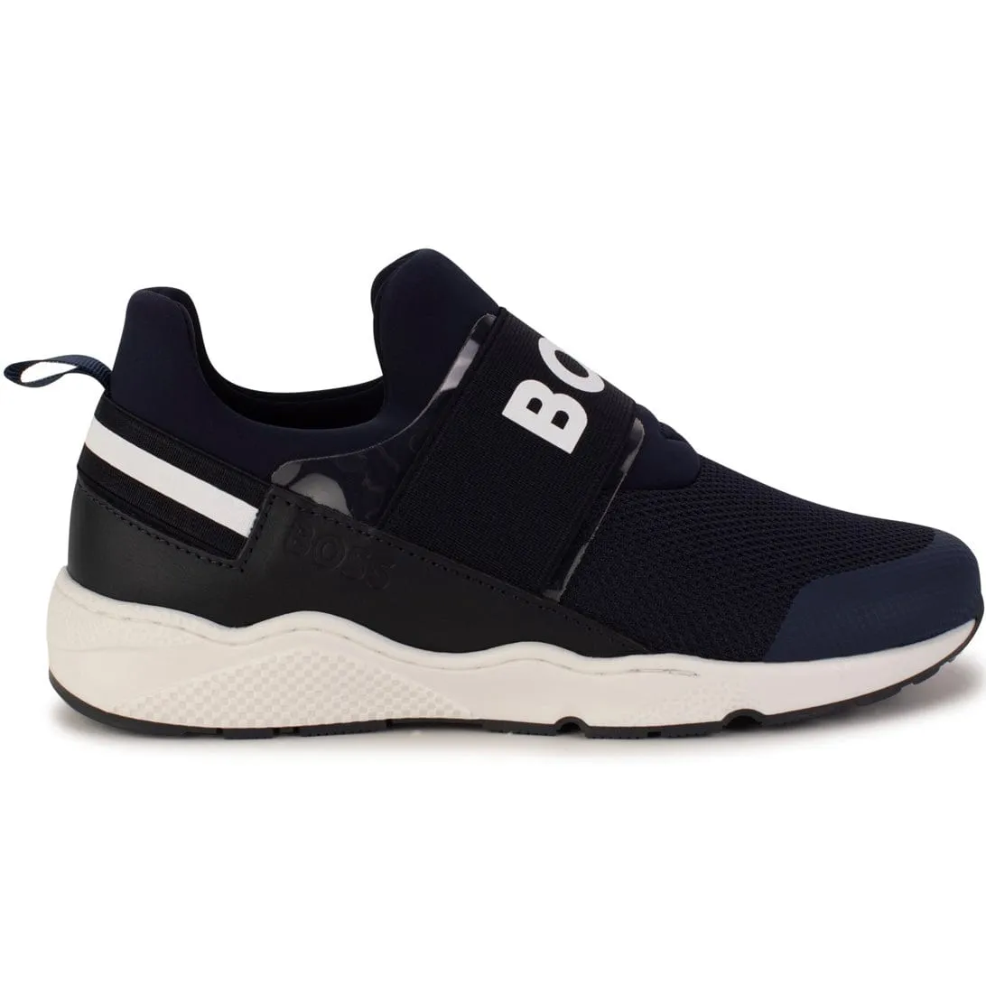 HUGO BOSS - Elasticated Trainers -  Navy