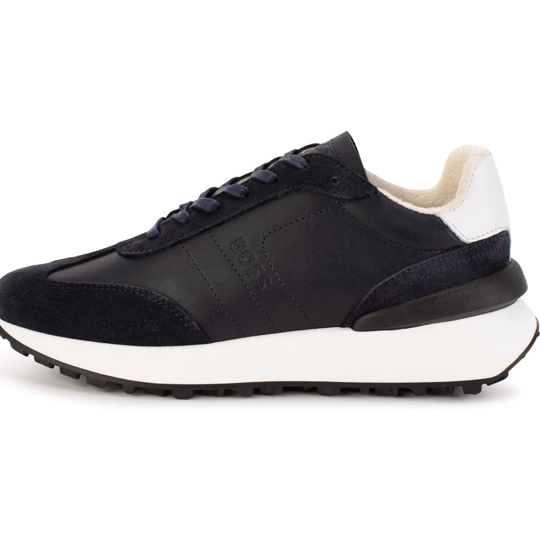 HUGO BOSS - Lace Up Leather Trainers -  Navy