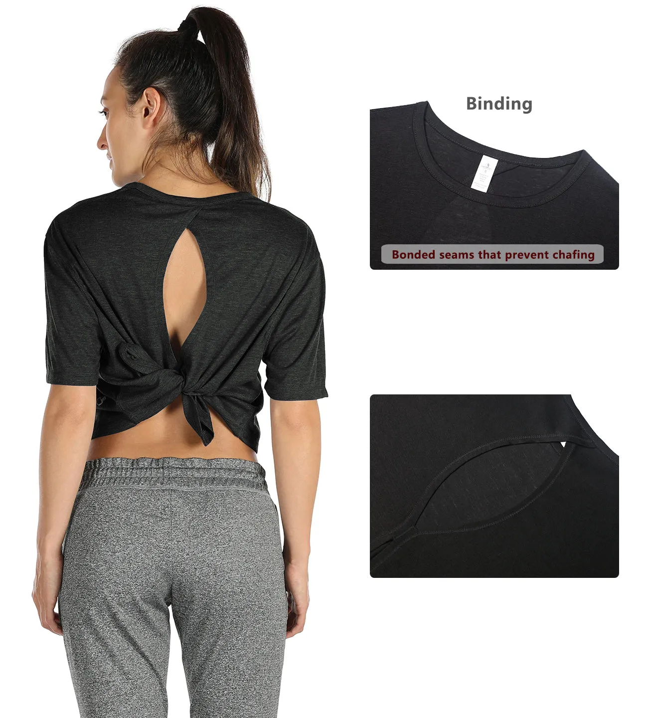 icyzone Open Back Workout Top Shirts - Yoga t-Shirts Activewear Exercise Crop Tops for Women