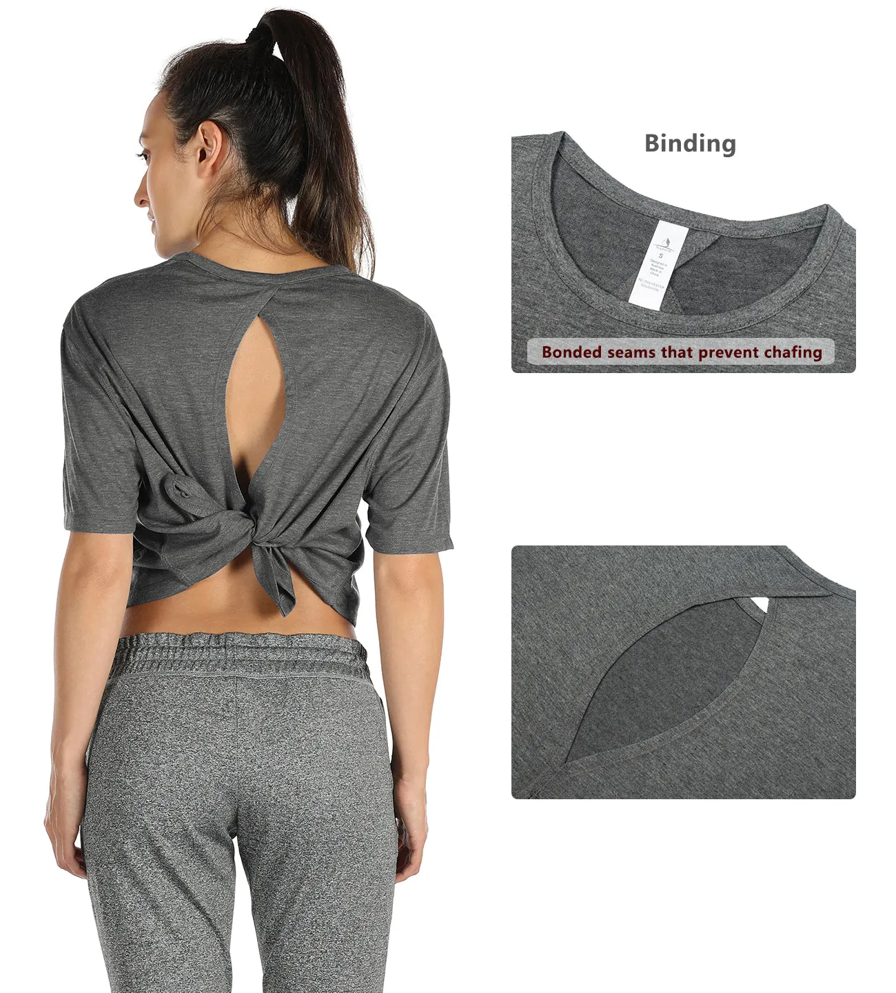 icyzone Open Back Workout Top Shirts - Yoga t-Shirts Activewear Exercise Crop Tops for Women