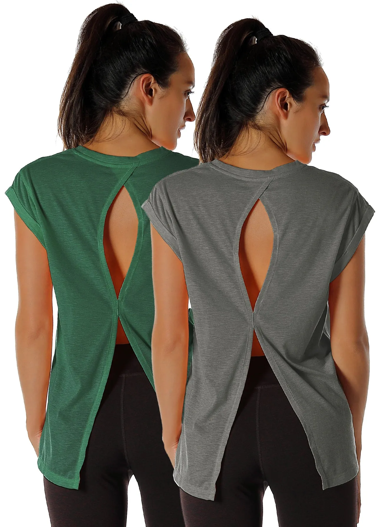 icyzone Open Back Workout Top Shirts - Yoga t-Shirts Activewear Exercise Tops for Women