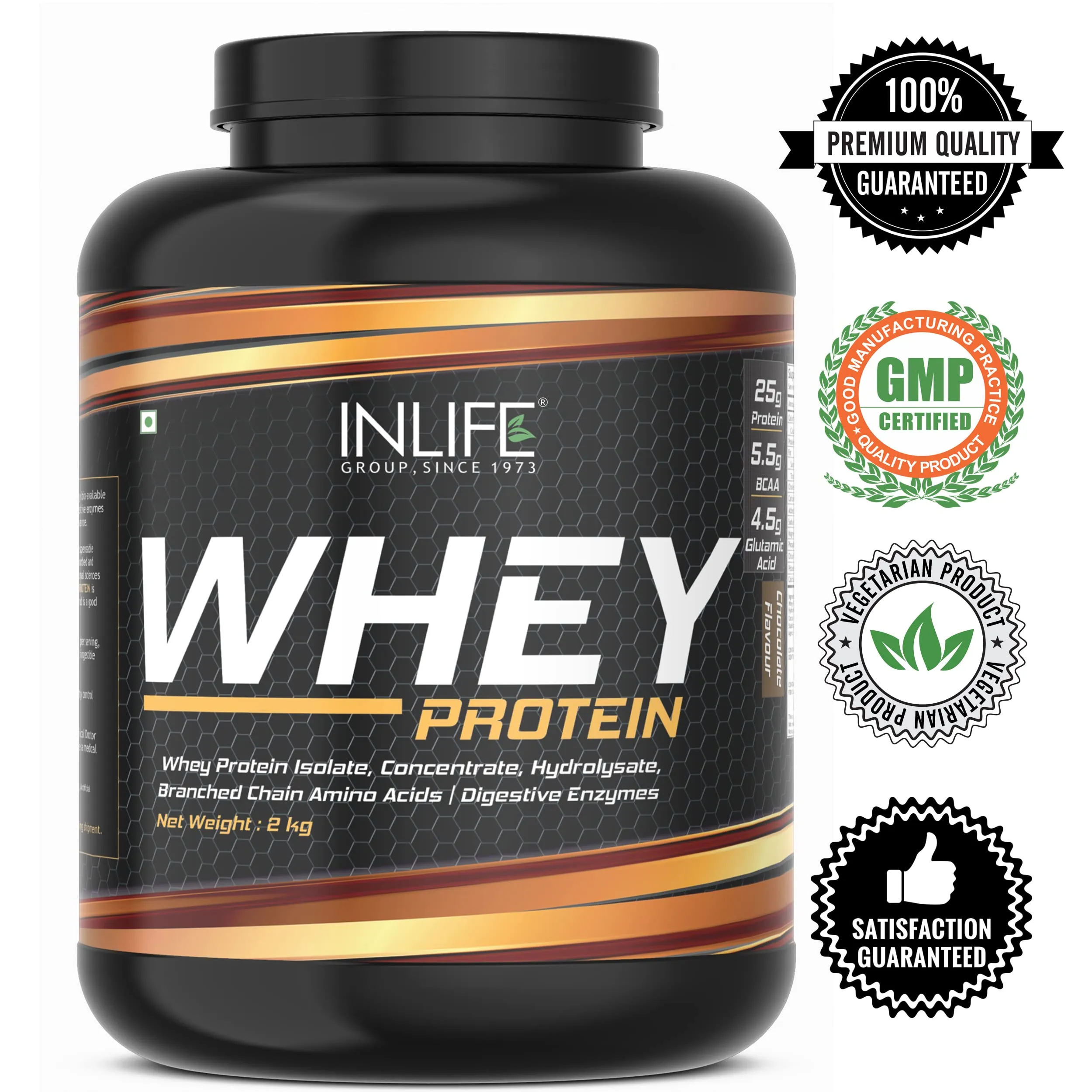 INLIFE Whey Protein Powder | Blend of Isolate Concentrate Hydrolysate | Sports Nutrition Workout Drink, Muscle Food, Body Building Supplement (Chocolate, 2kg)