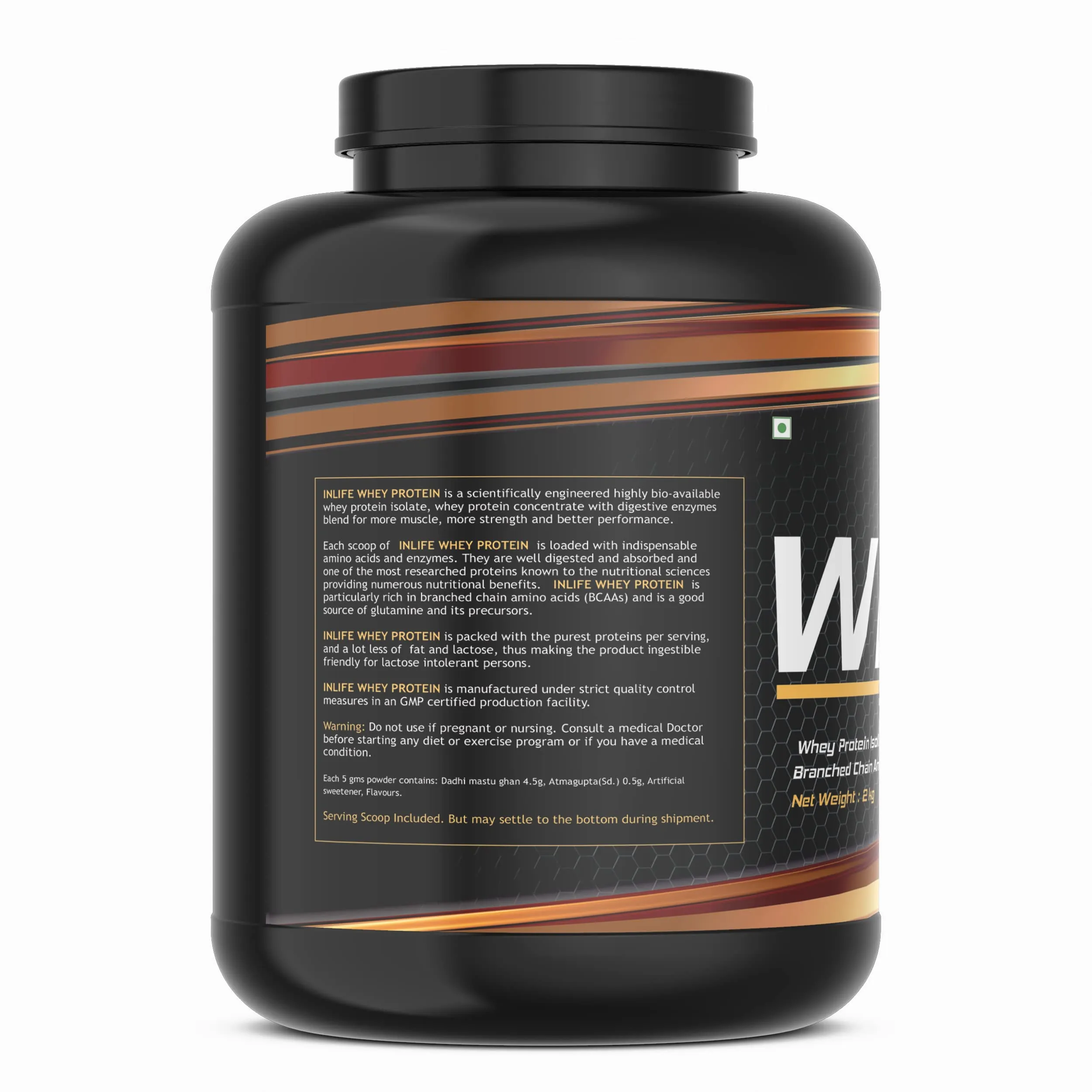 INLIFE Whey Protein Powder | Blend of Isolate Concentrate Hydrolysate | Sports Nutrition Workout Drink, Muscle Food, Body Building Supplement (Chocolate, 2kg)