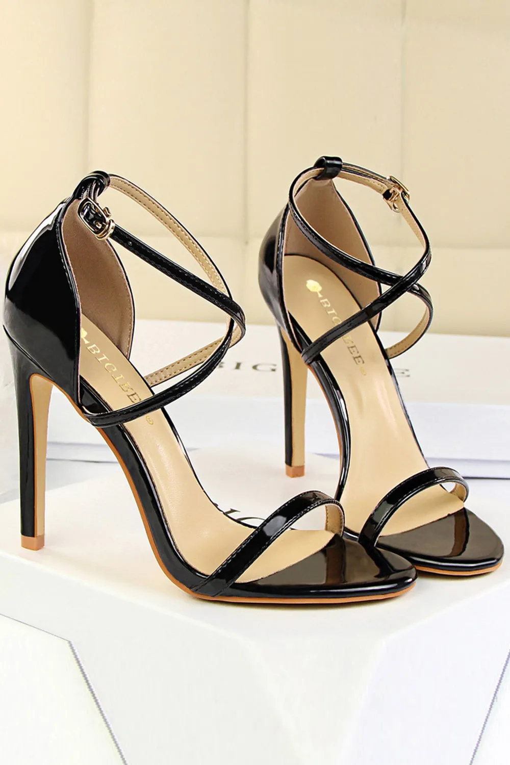 JOSKAA Woman Elegant high heel Black Stiletto Sandals