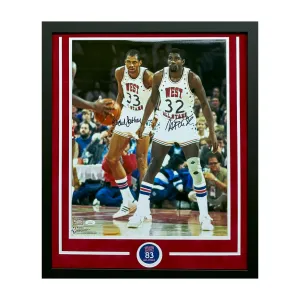 Kareem Abdul-Jabbar and Magic Johnson Hand Signed & Framed All-Star 16x20 Basketball Photo