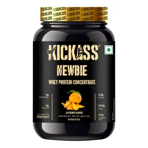 Kickass Newbie Whey Protein Concentrate - with Added Digestive Enzymes and Immunity-Boosting Micro Nutrients Aiding in Muscle Repair and Growth | Mango Flavour 1Kg