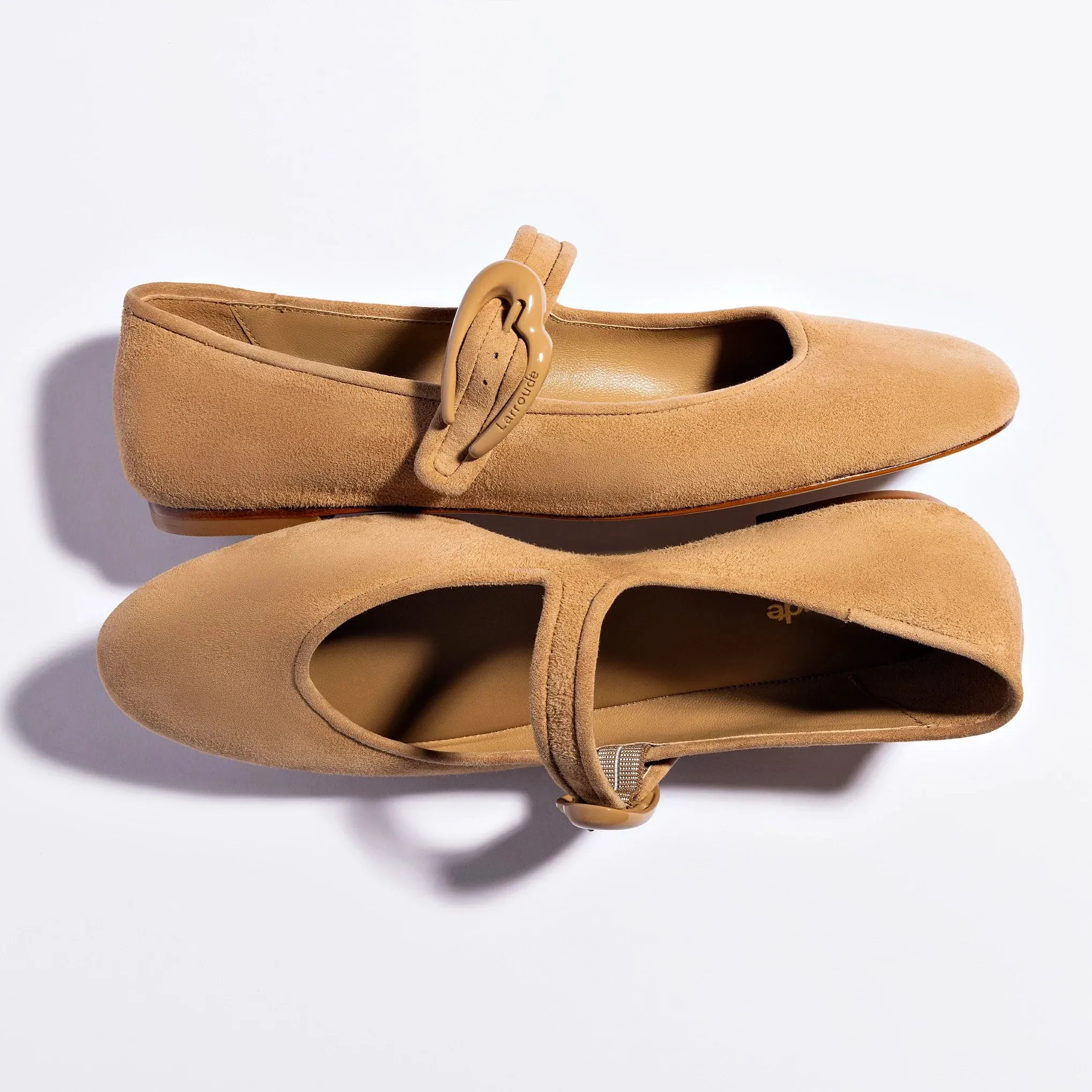 Larroude Verona Ballet Flat In Peanut Suede