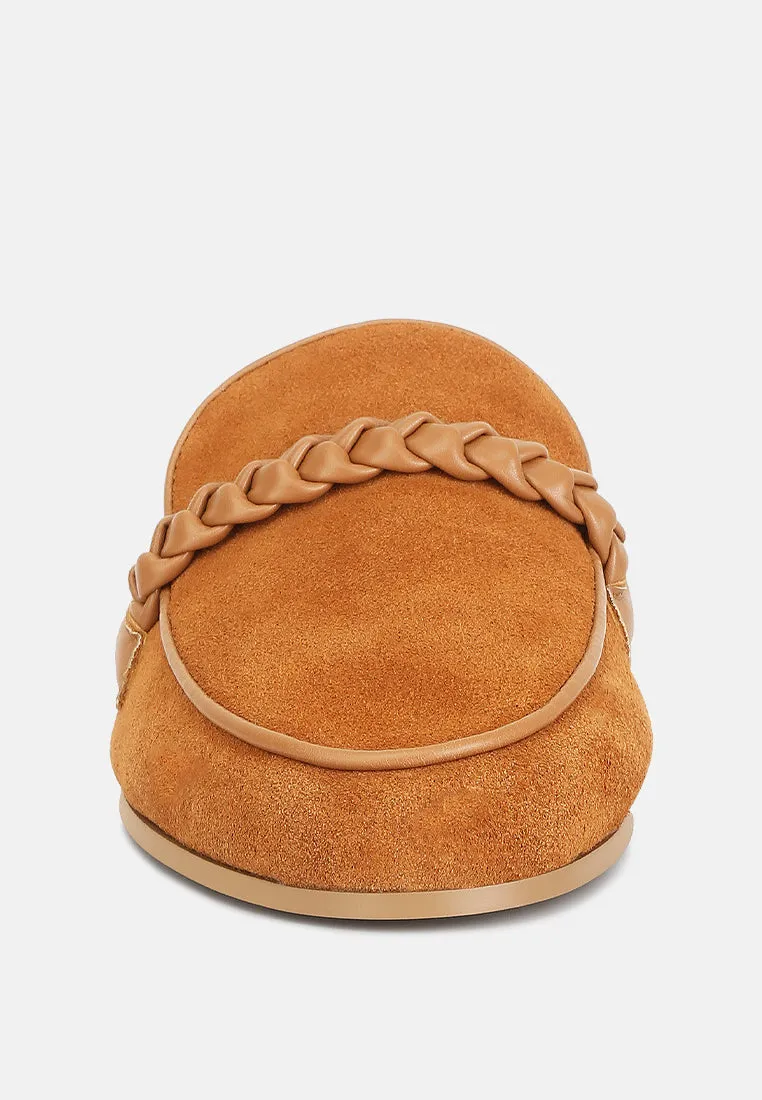 Lavinia Suede Leather Braided Detail Mules