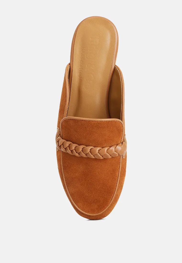 Lavinia Suede Leather Braided Detail Mules