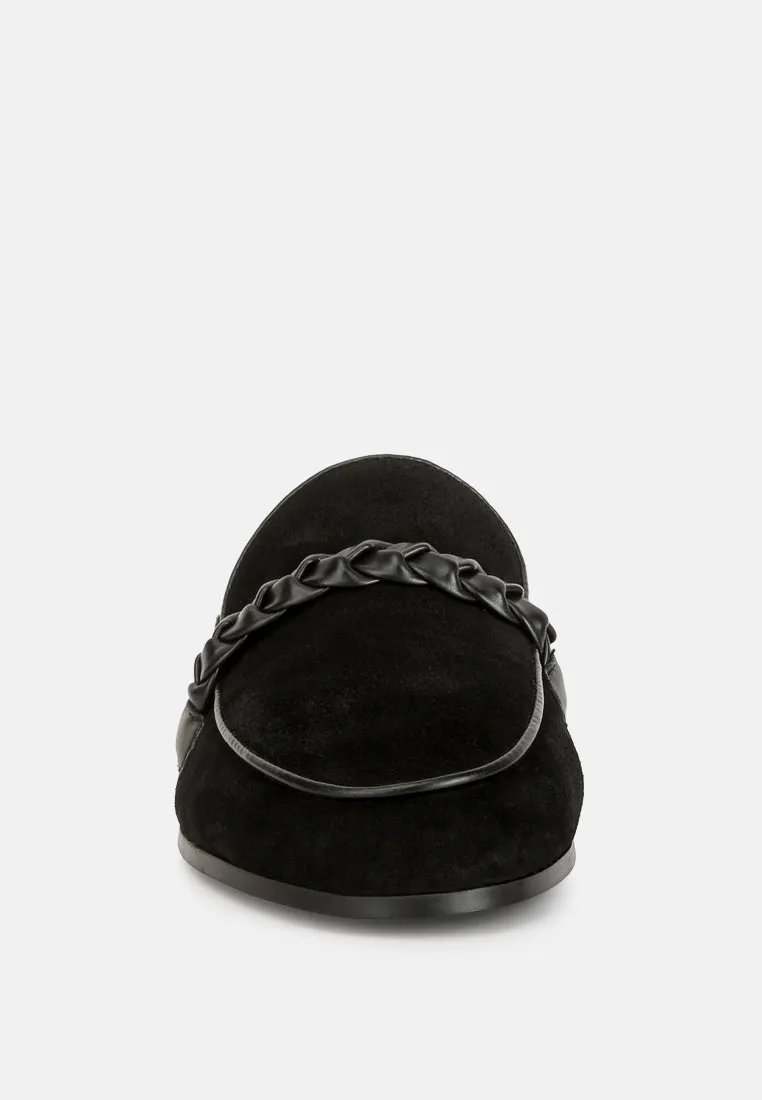 Lavinia Suede Leather Braided Detail Mules