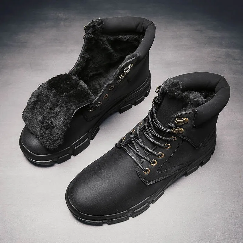 Leather Men Boots Winter With Fur Super Warm Snow Boots Men Winter Casual