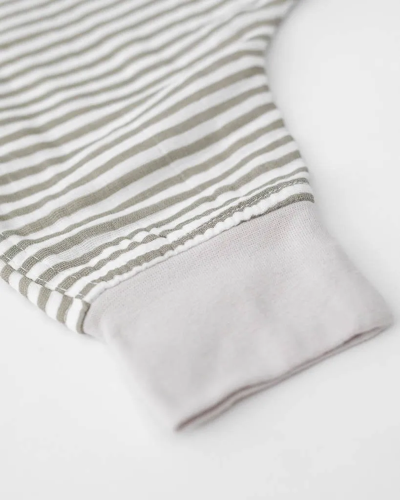 Little Unicorn Cotton Muslin Sleep Romper - Grey Stripe