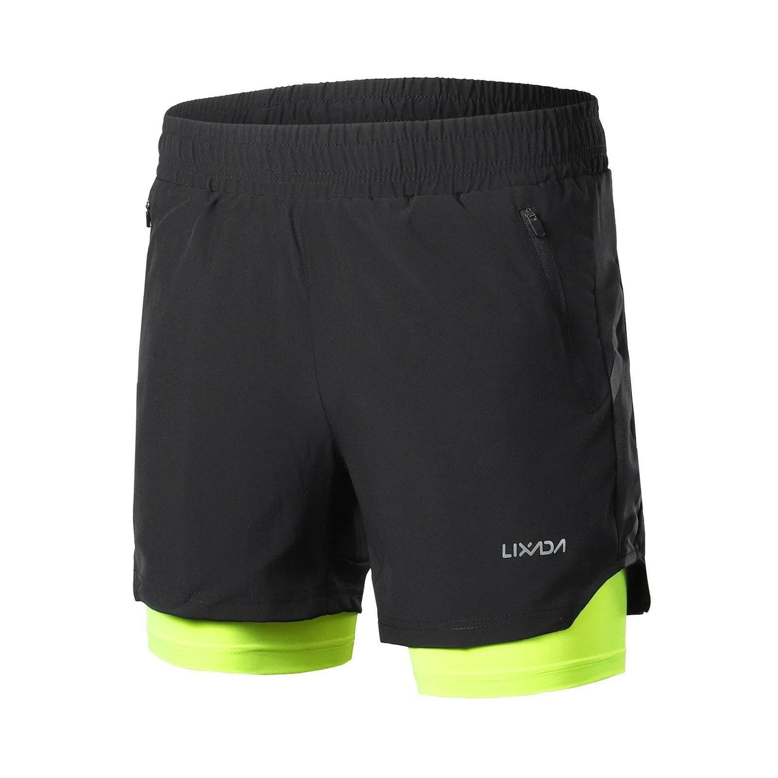 Lixada Men 2 in 1 Running Shorts Quick Drying Breathable Active Training Exercise Jogging Marathon Cycling Shorts