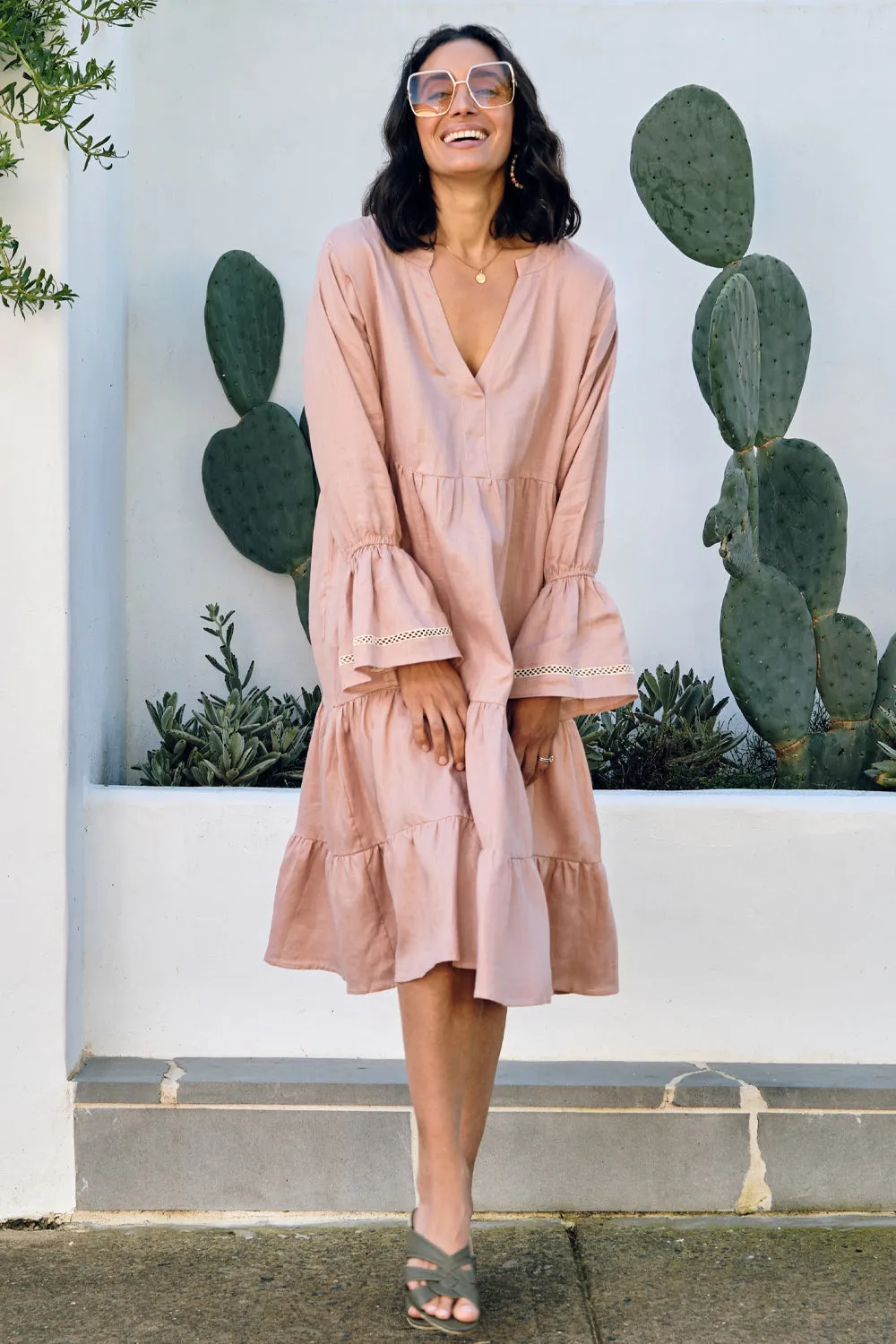 Lucille Linen Dress in Musk