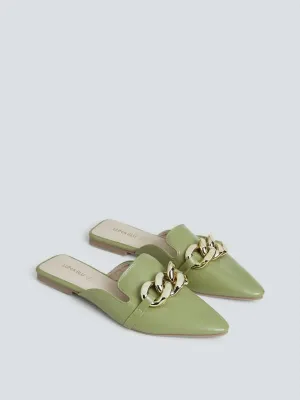 LUNA BLU Khaki Chain-Detailed Mules