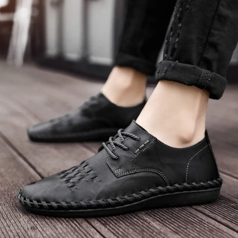 Man's leather vintage fashion joker leisure flat wide loafers